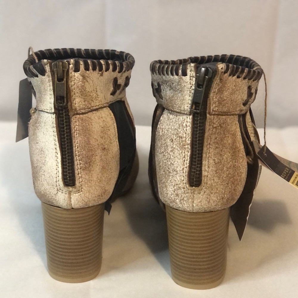 Roper Bettina Fashion Leather Open Toe Sandal Vintage Beige Suede Tan Fringe New - Picture 6 of 9